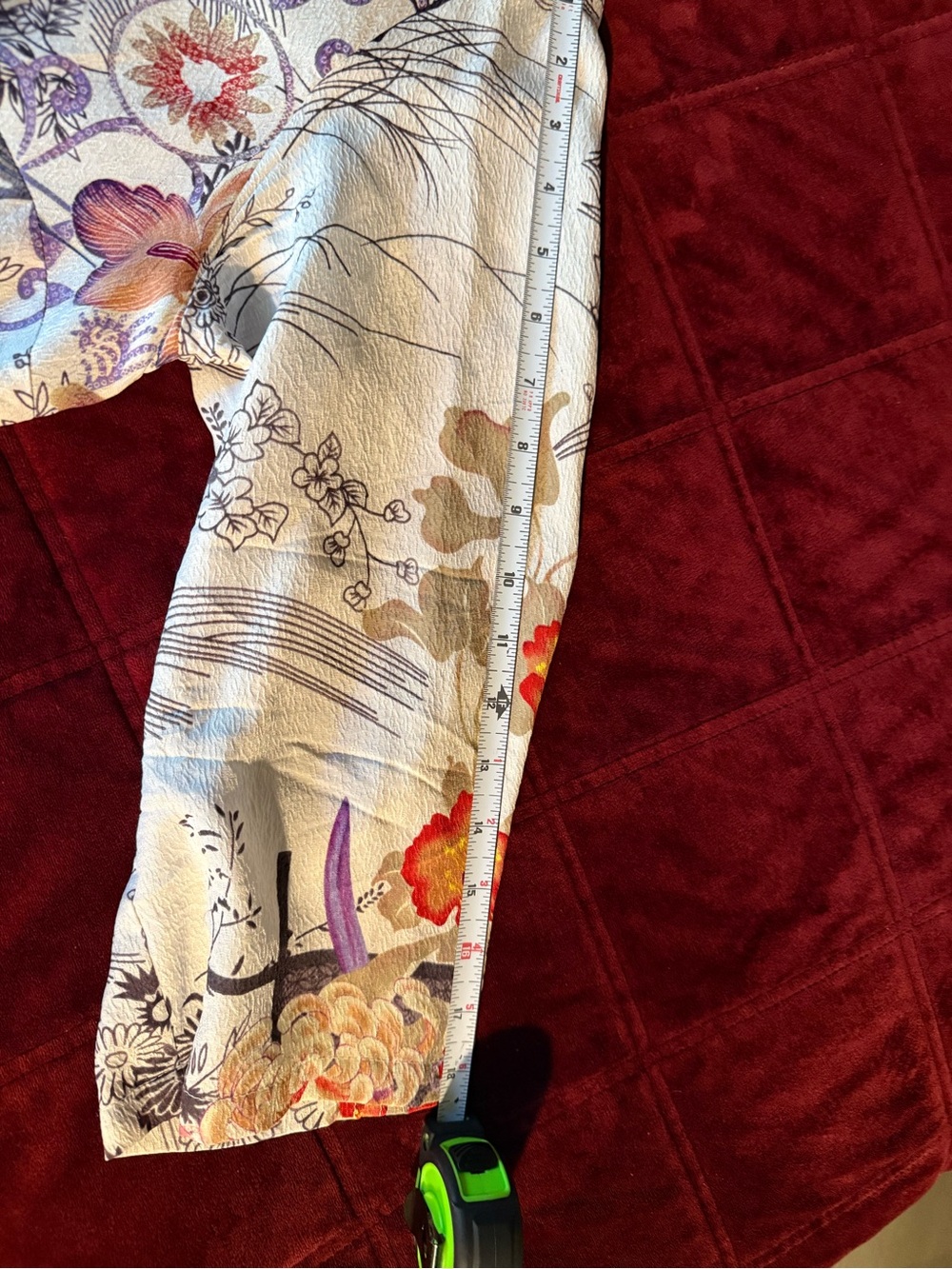 Citron Santa Monica XL 100% Silk Art-to-Wear Blouse Japanese Floral Crinkle - Picture 3 of 4